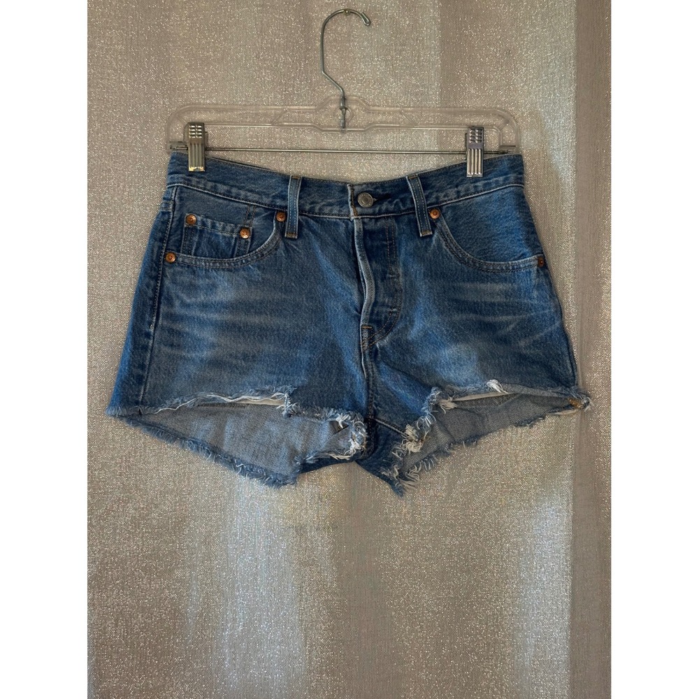 Levi's Denim Shorts Distressed Ripped High Waist‎ Light Wash Women's W27